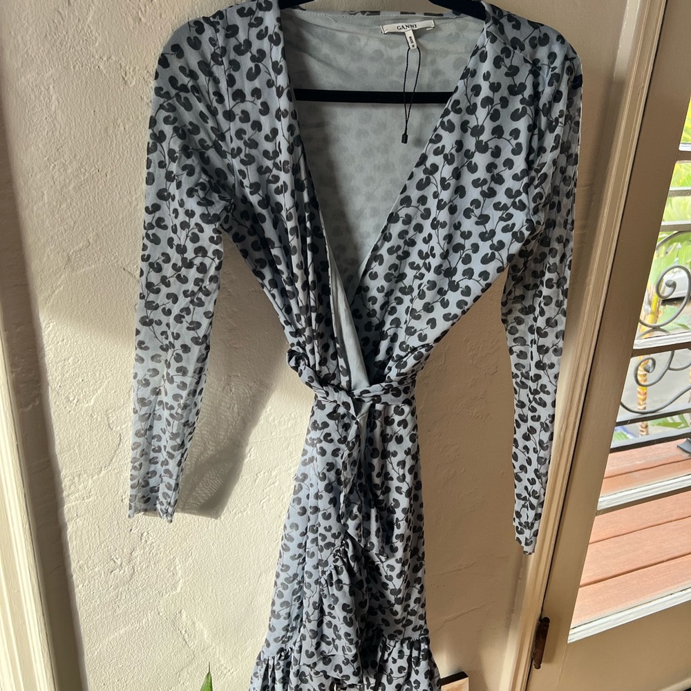 ganni mesh wrap dress